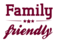 Logo with red lettering on a gray background; at the top it says 'Family', in the middle are three stars, and below it says 'friendly'.