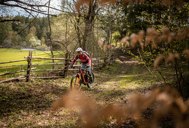 Un mountain biker percorre un trail