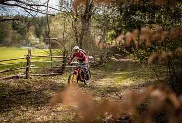 Un mountain biker percorre un trail