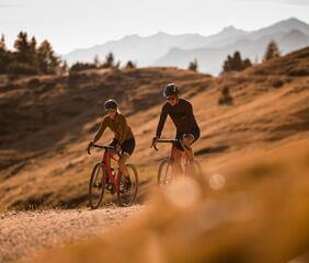 Two mountain bikers in the evening light